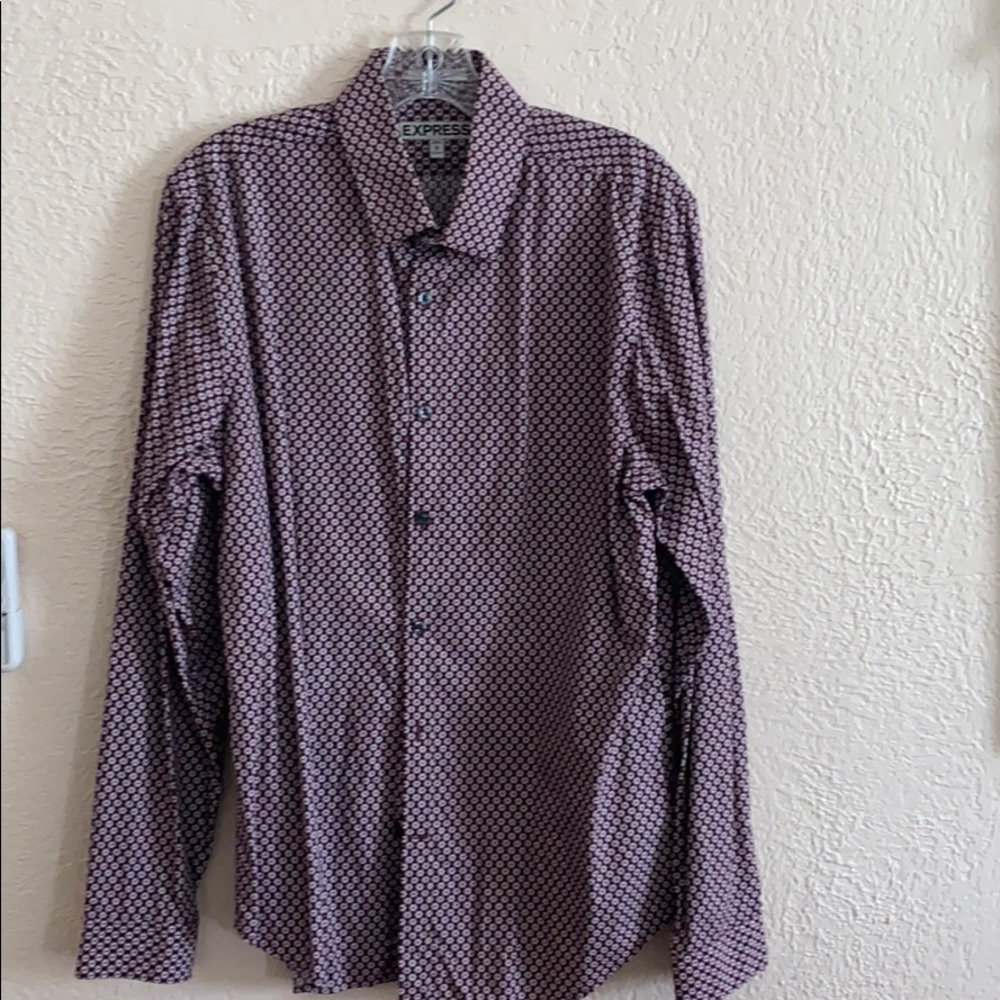Express Men’s Wine with white pattern long sleeve